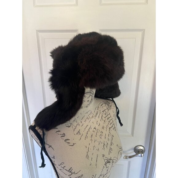 Vintage Dark Brown Real Fur Russian Unchanka Women\'s Winter Hat Military